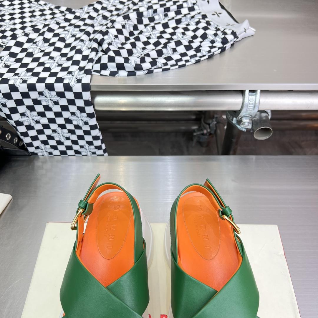 Marni Green Leather Criss-cross Aras 23 Sandal - 