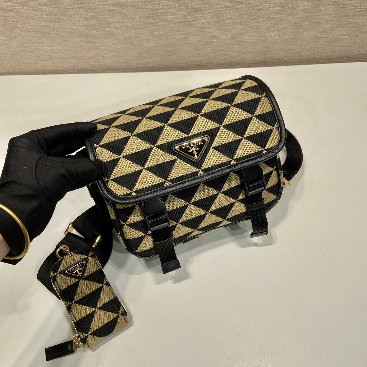 Prada Symbole Embroidered Fabric Bag - 
