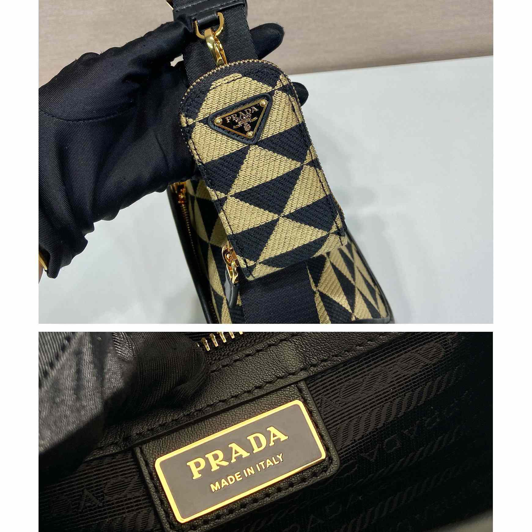Prada Symbole Embroidered Fabric Bag - 