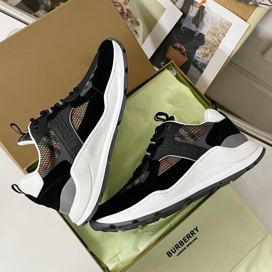 Burberry Logo Embossed, Leather, Suede And Mesh Sneakers - 