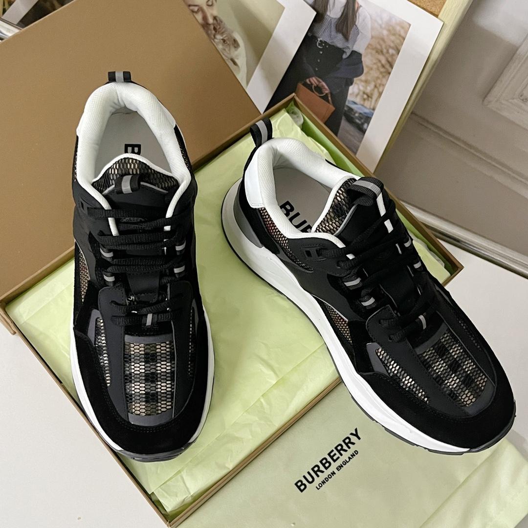 Burberry Logo Embossed, Leather, Suede And Mesh Sneakers - 
