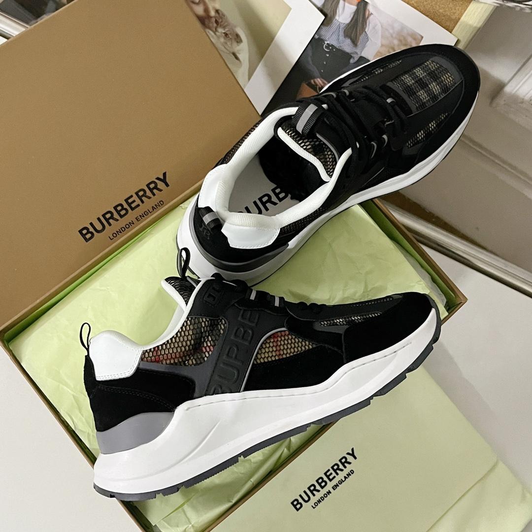 Burberry Logo Embossed, Leather, Suede And Mesh Sneakers - 