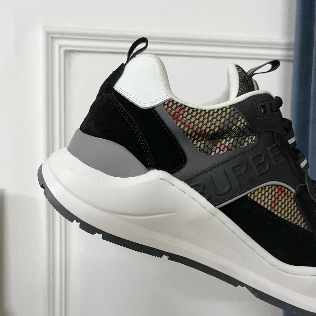 Burberry Logo Embossed, Leather, Suede And Mesh Sneakers - 