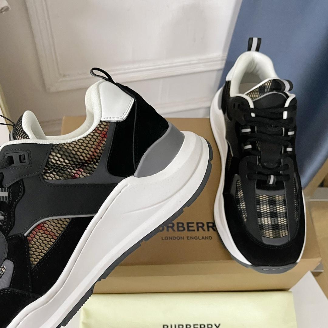 Burberry Logo Embossed, Leather, Suede And Mesh Sneakers - 