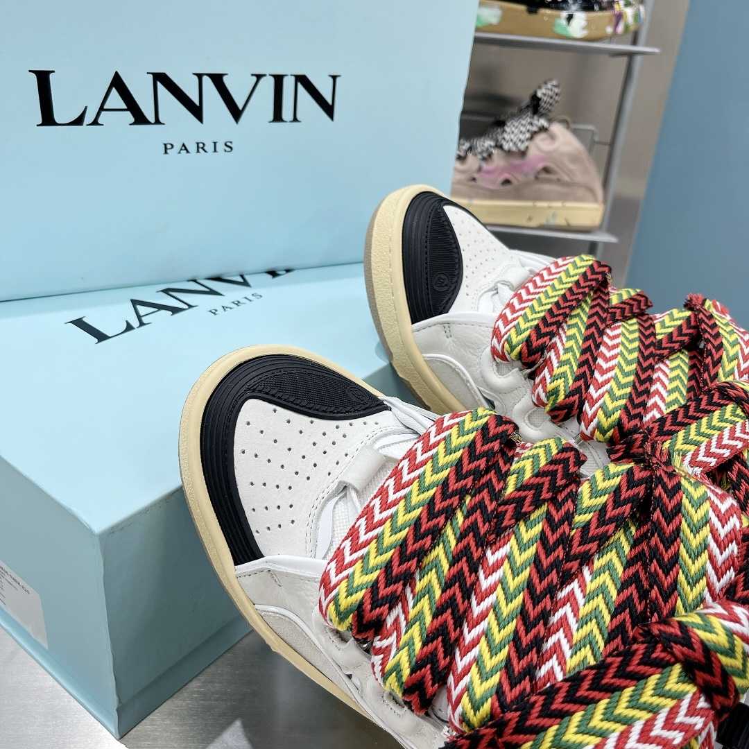 Lanvin Leather And Glitter Technical Material Curb Sneakers  - 