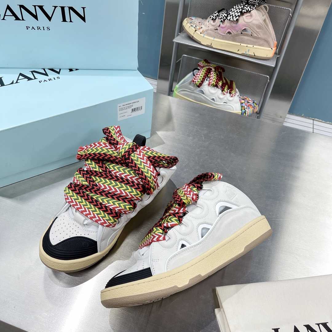 Lanvin Leather And Glitter Technical Material Curb Sneakers  - 