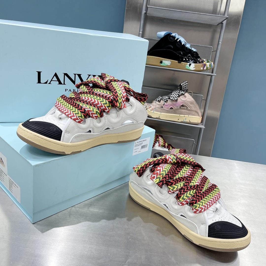 Lanvin Leather And Glitter Technical Material Curb Sneakers  - 
