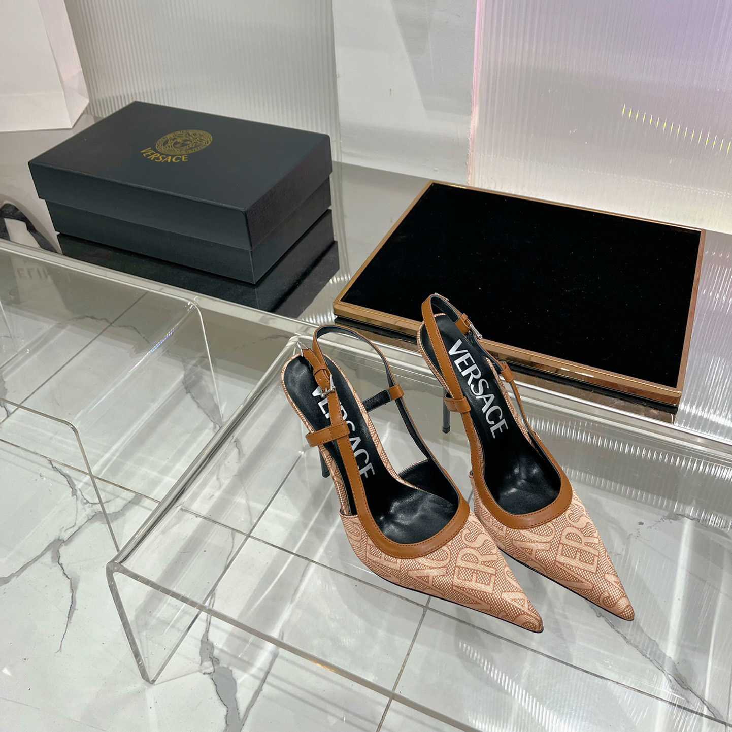 Versace Logo-jacquard 110mm Slingback Pumps - 