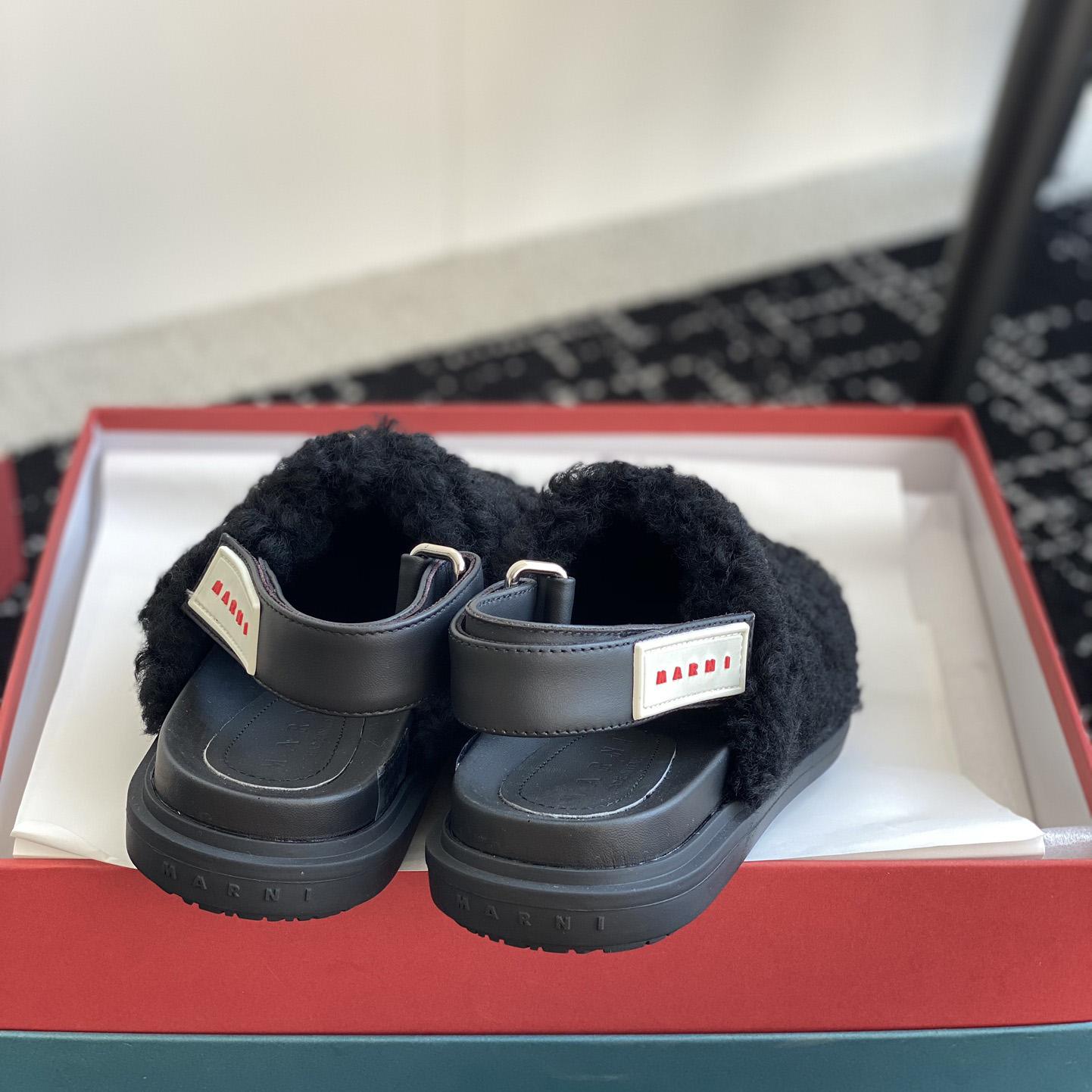 Marni Black Shearling Sabot - 