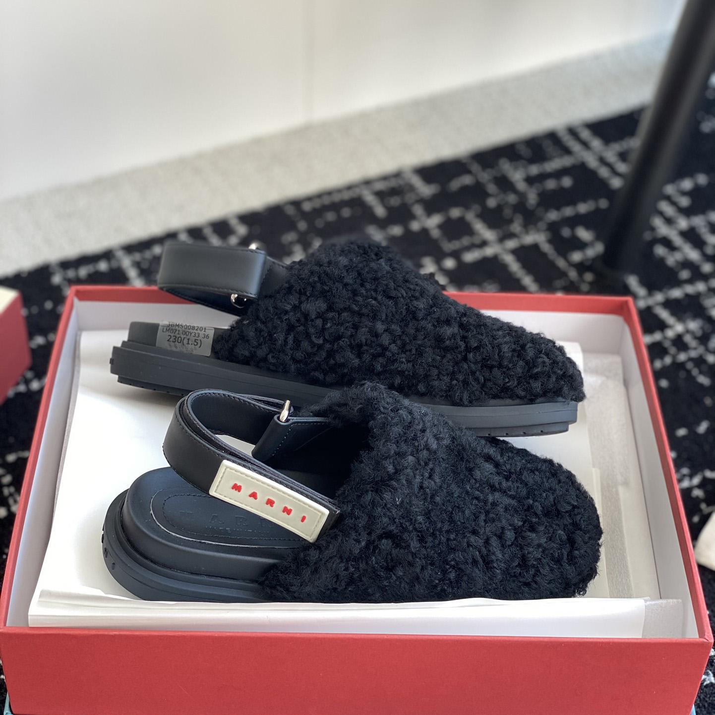 Marni Black Shearling Sabot - 