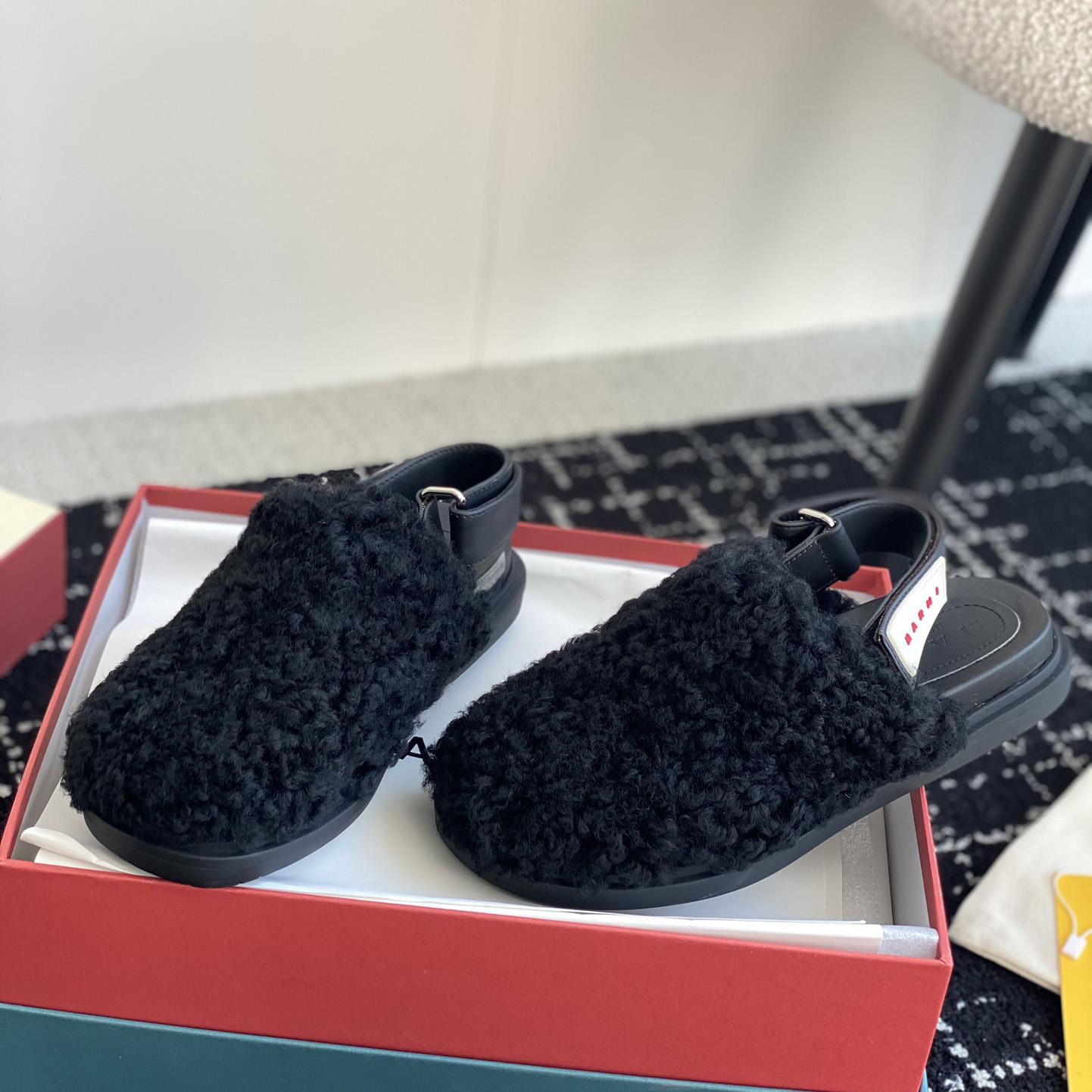 Marni Black Shearling Sabot - 
