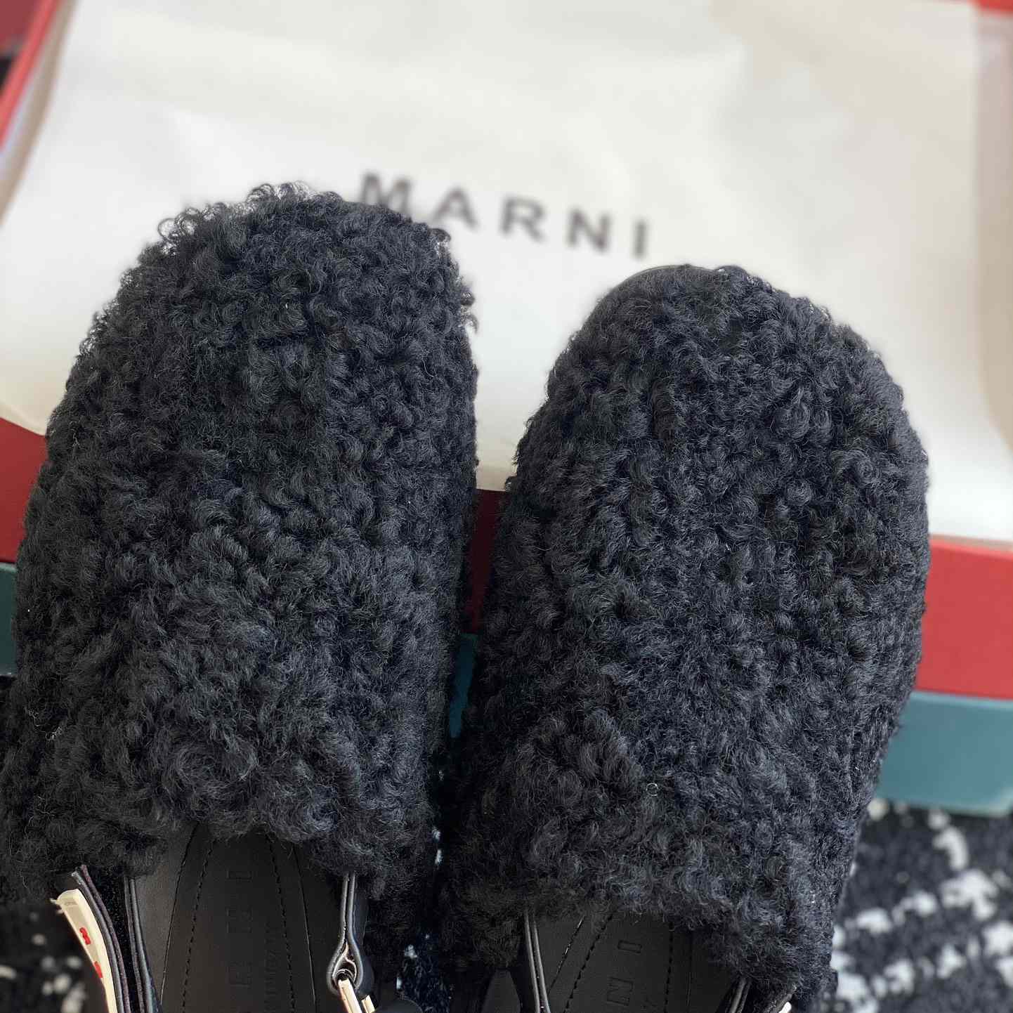 Marni Black Shearling Sabot - 
