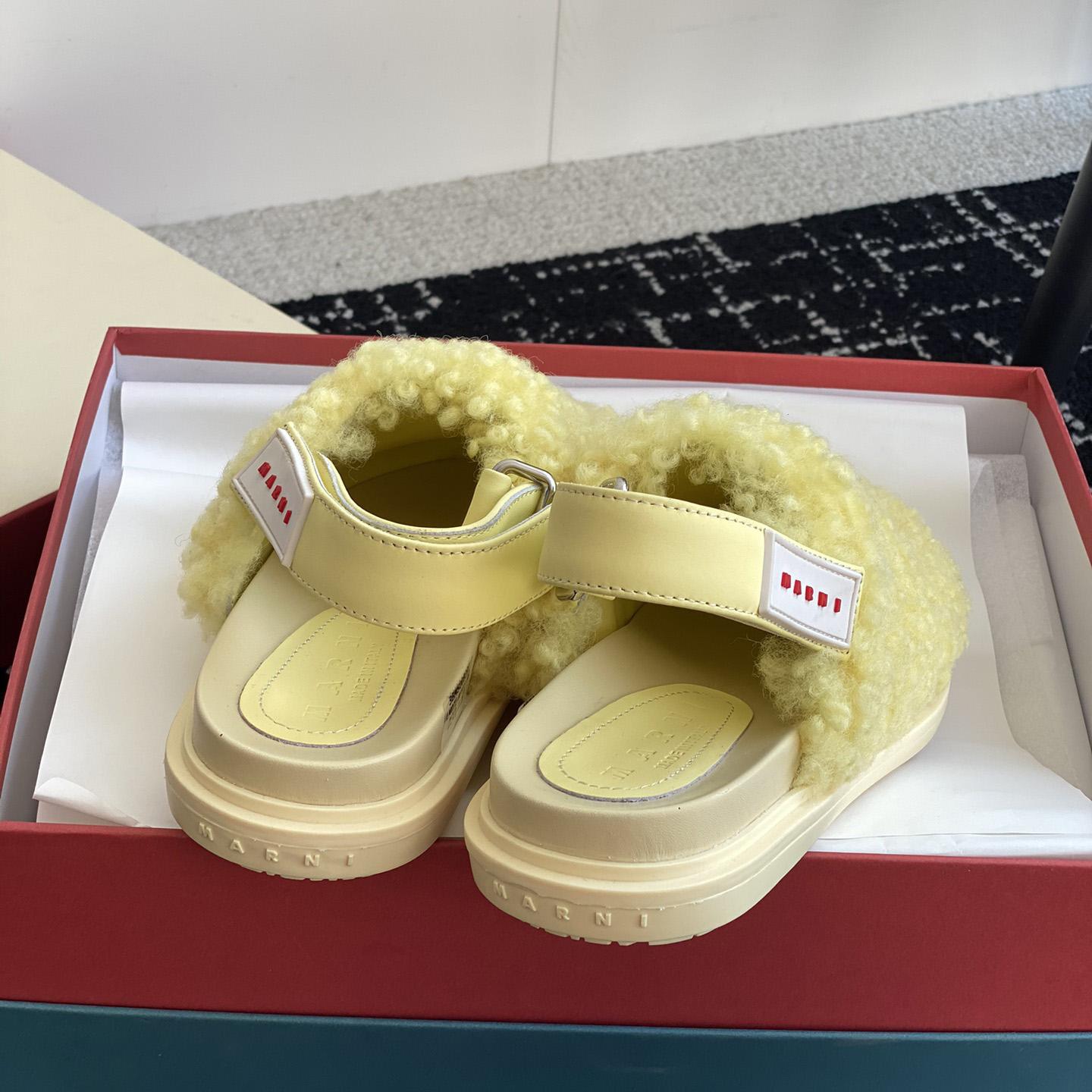 Marni Light Yellow Shearling Sabot - 