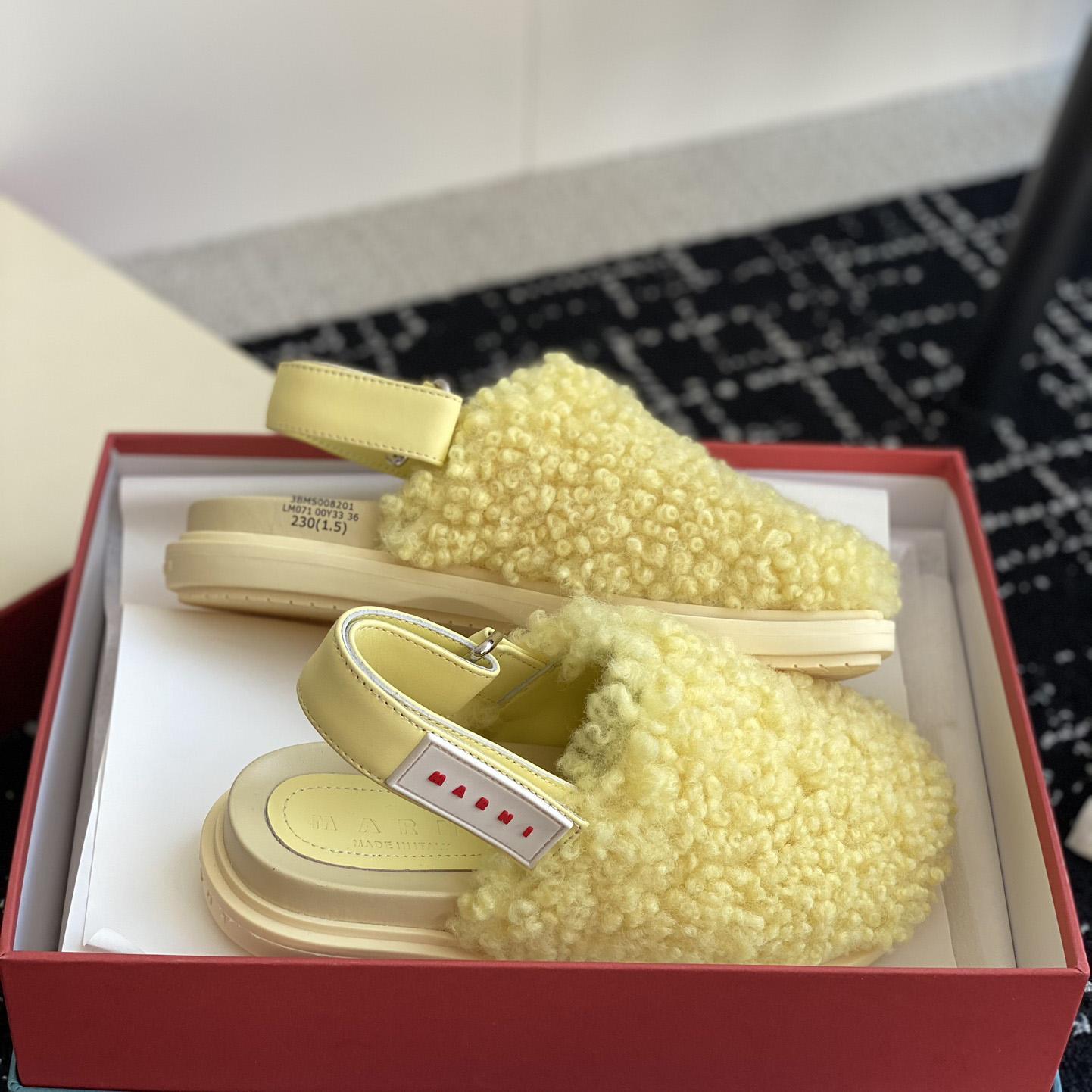 Marni Light Yellow Shearling Sabot - 