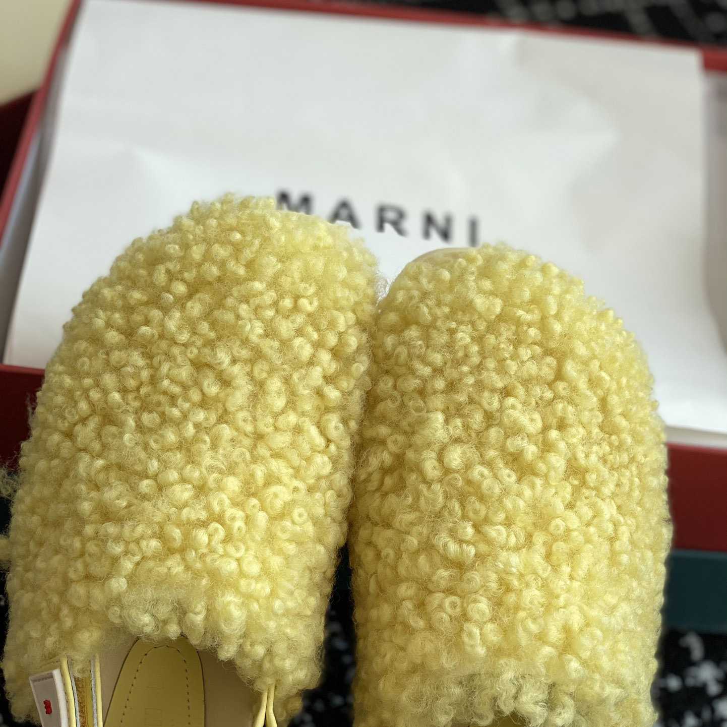 Marni Light Yellow Shearling Sabot - 