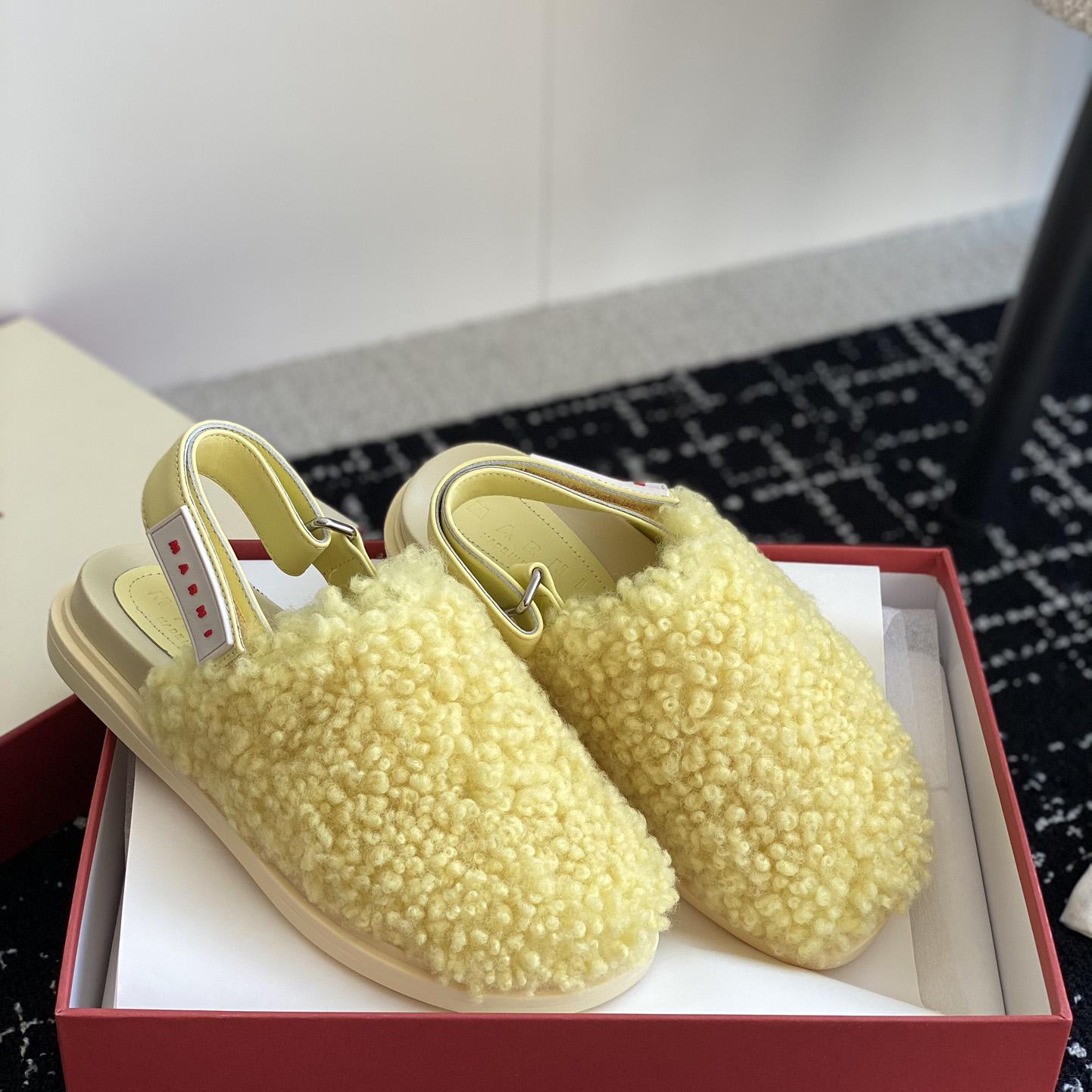 Marni Light Yellow Shearling Sabot - 