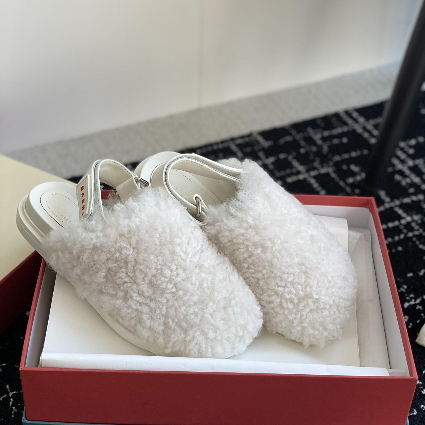 Marni White Shearling Sabot - 