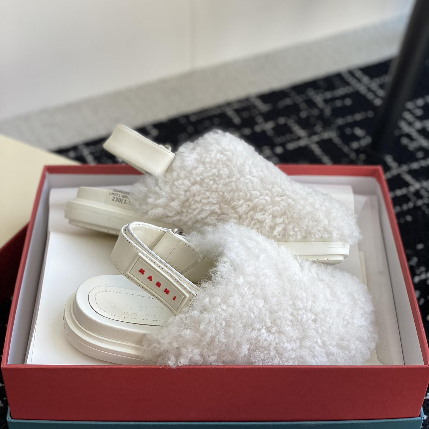 Marni White Shearling Sabot - 