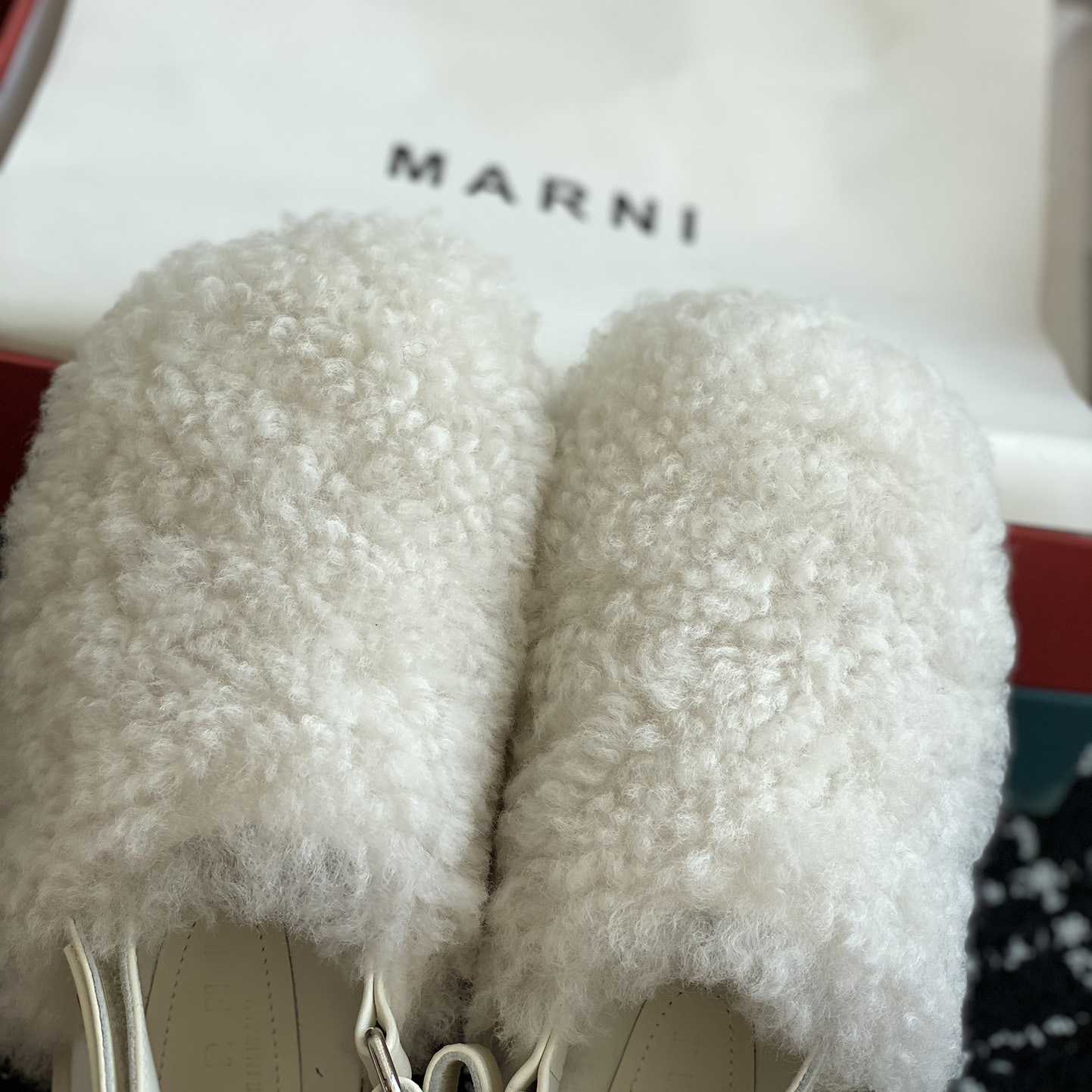 Marni White Shearling Sabot - 