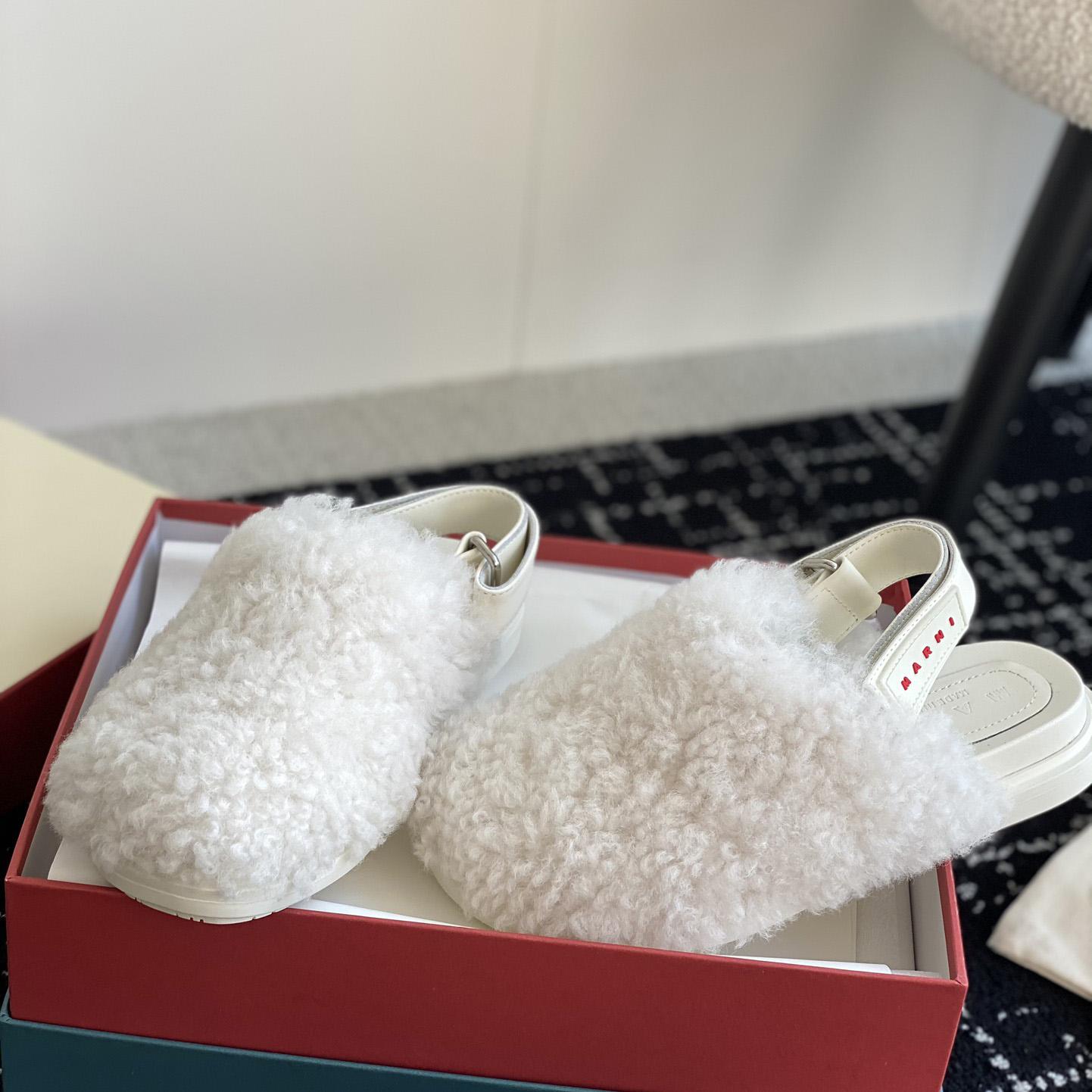 Marni White Shearling Sabot - 