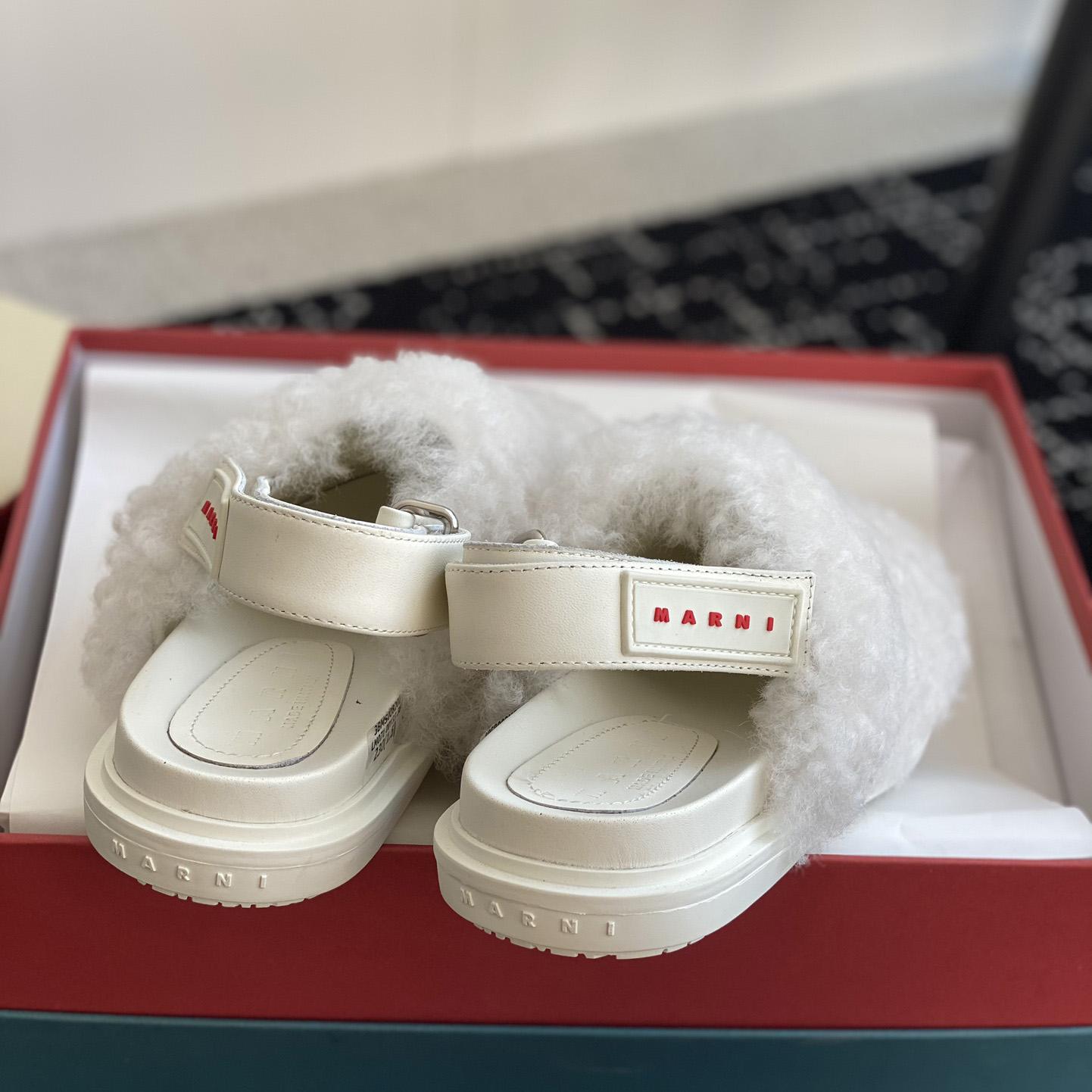 Marni White Shearling Sabot - 