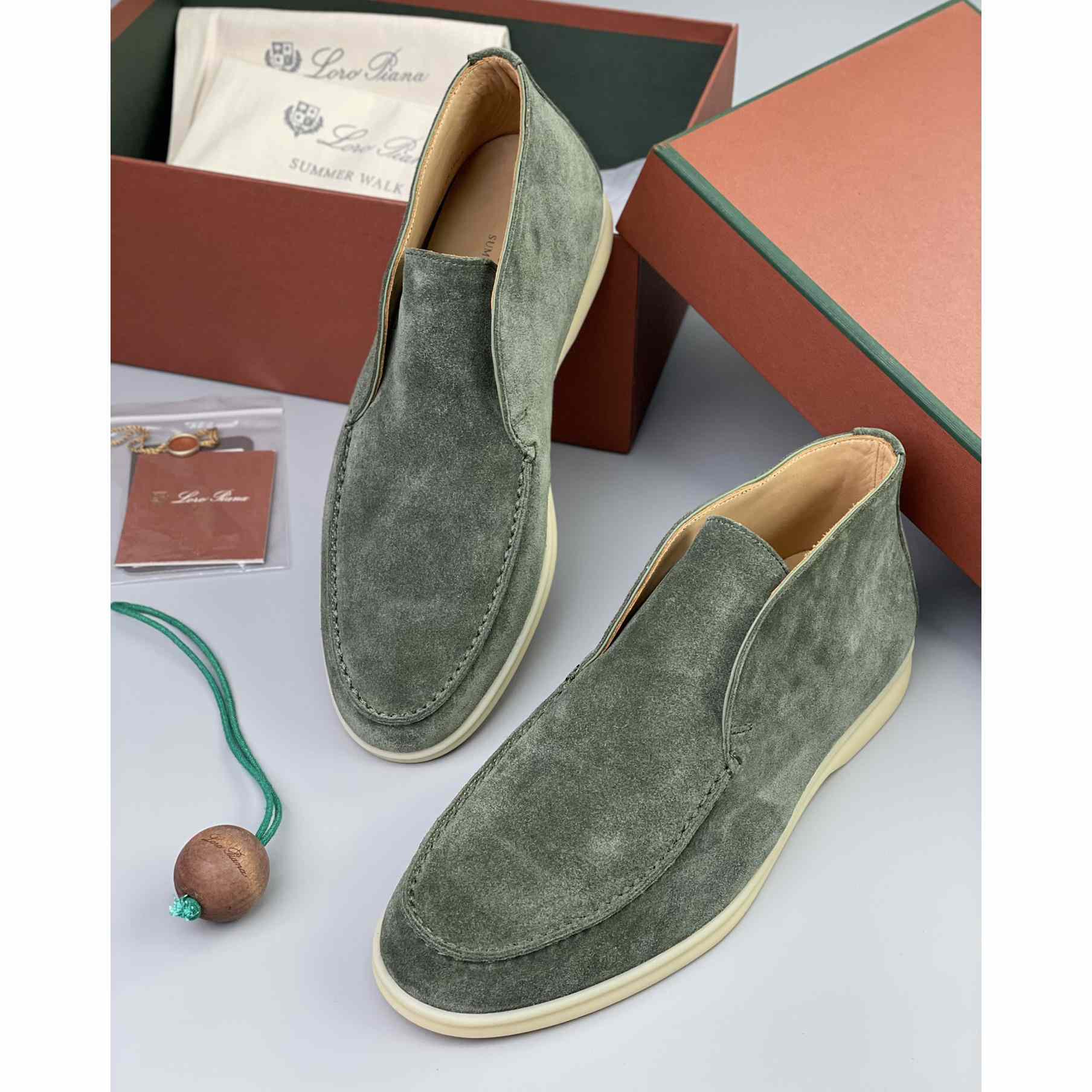 Loro Piana White Sole Summer Walk Loafers In Caviar - 