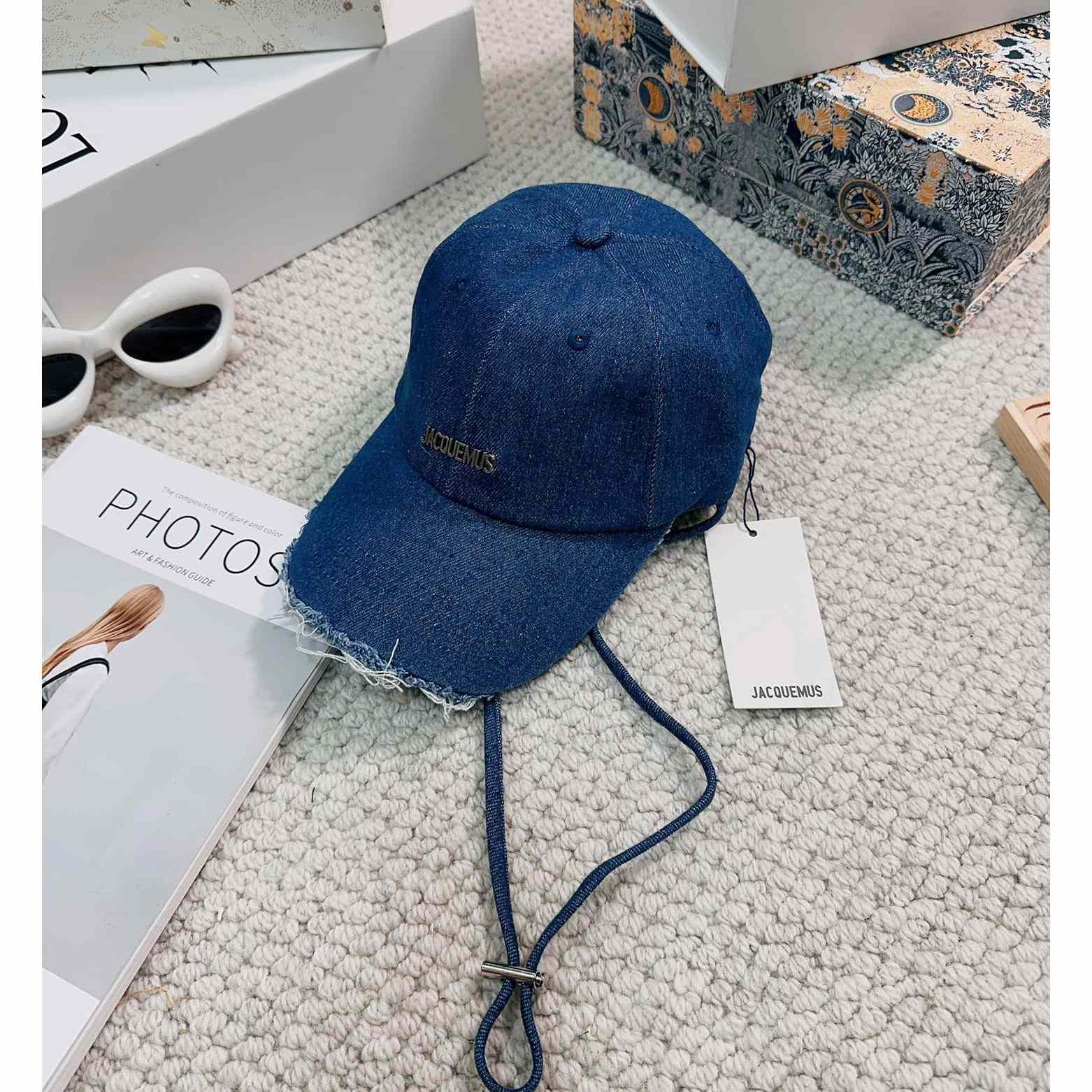 Jacquemus Blue Artichaut Embellished Frayed Denim Baseball Cap - 