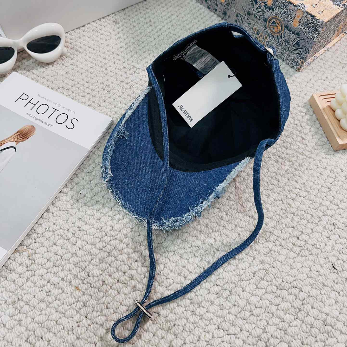 Jacquemus Blue Artichaut Embellished Frayed Denim Baseball Cap - 