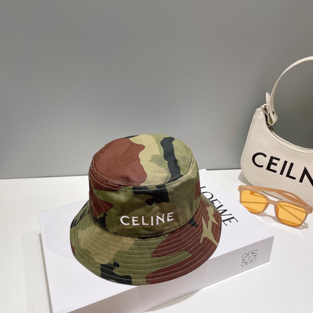 Celine Embroidered Bucket Hat In Camouflage Cotton - 