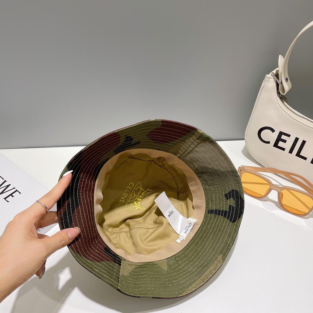 Celine Embroidered Bucket Hat In Camouflage Cotton - 
