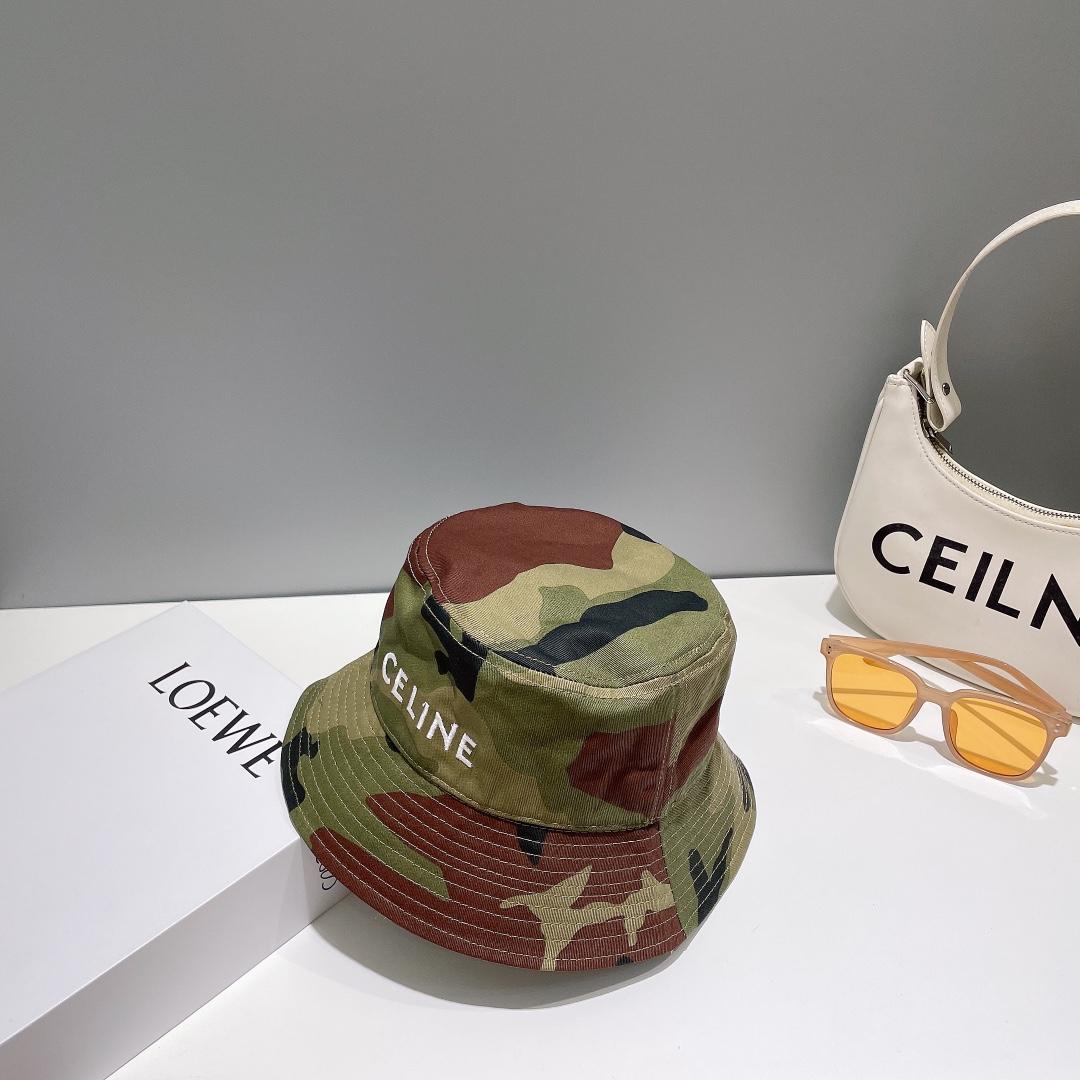 Celine Embroidered Bucket Hat In Camouflage Cotton - 