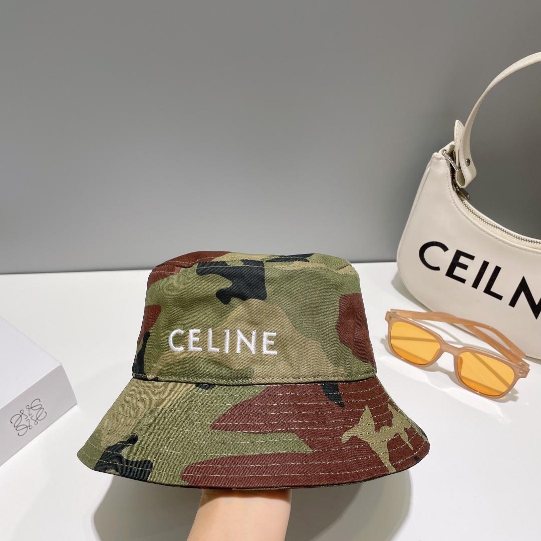Celine Embroidered Bucket Hat In Camouflage Cotton - 