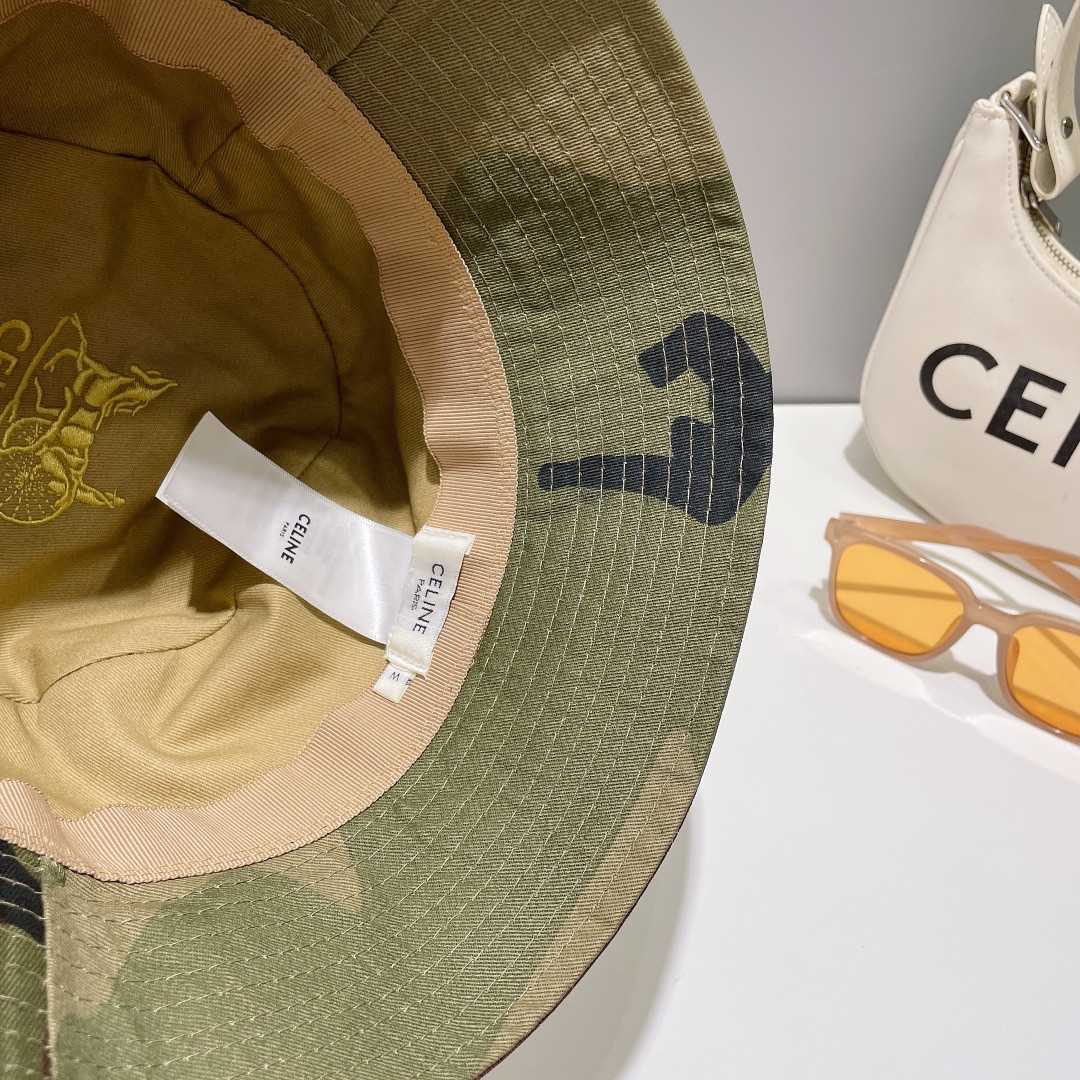 Celine Embroidered Bucket Hat In Camouflage Cotton - 