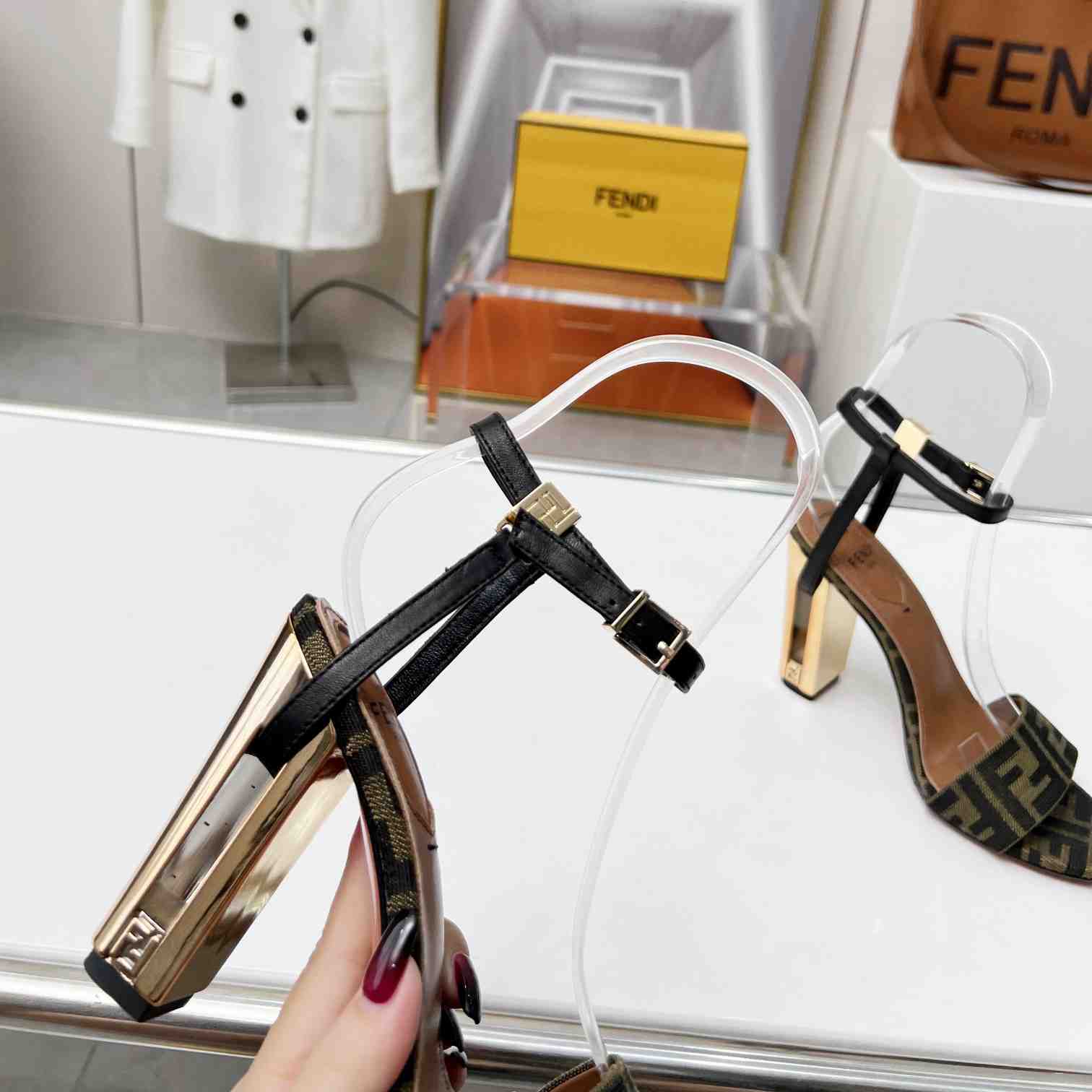 Fendi Delfina Brown Fabric High-heeled Sandals - 