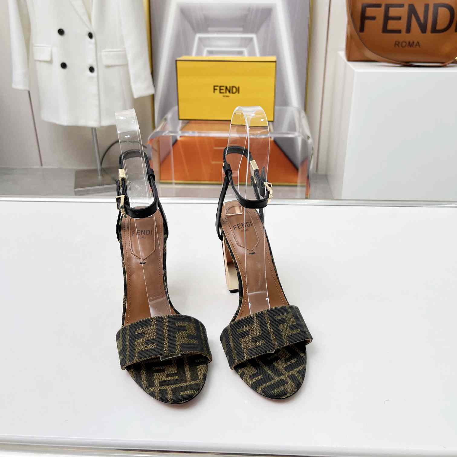 Fendi Delfina Brown Fabric High-heeled Sandals - 
