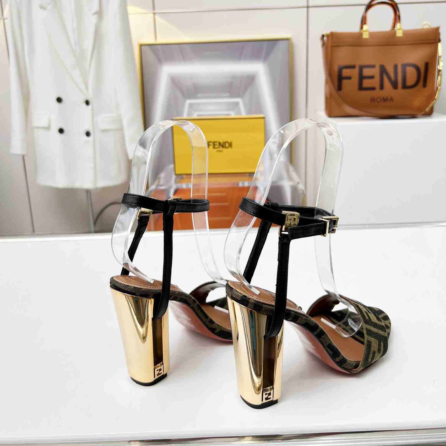 Fendi Delfina Brown Fabric High-heeled Sandals - 