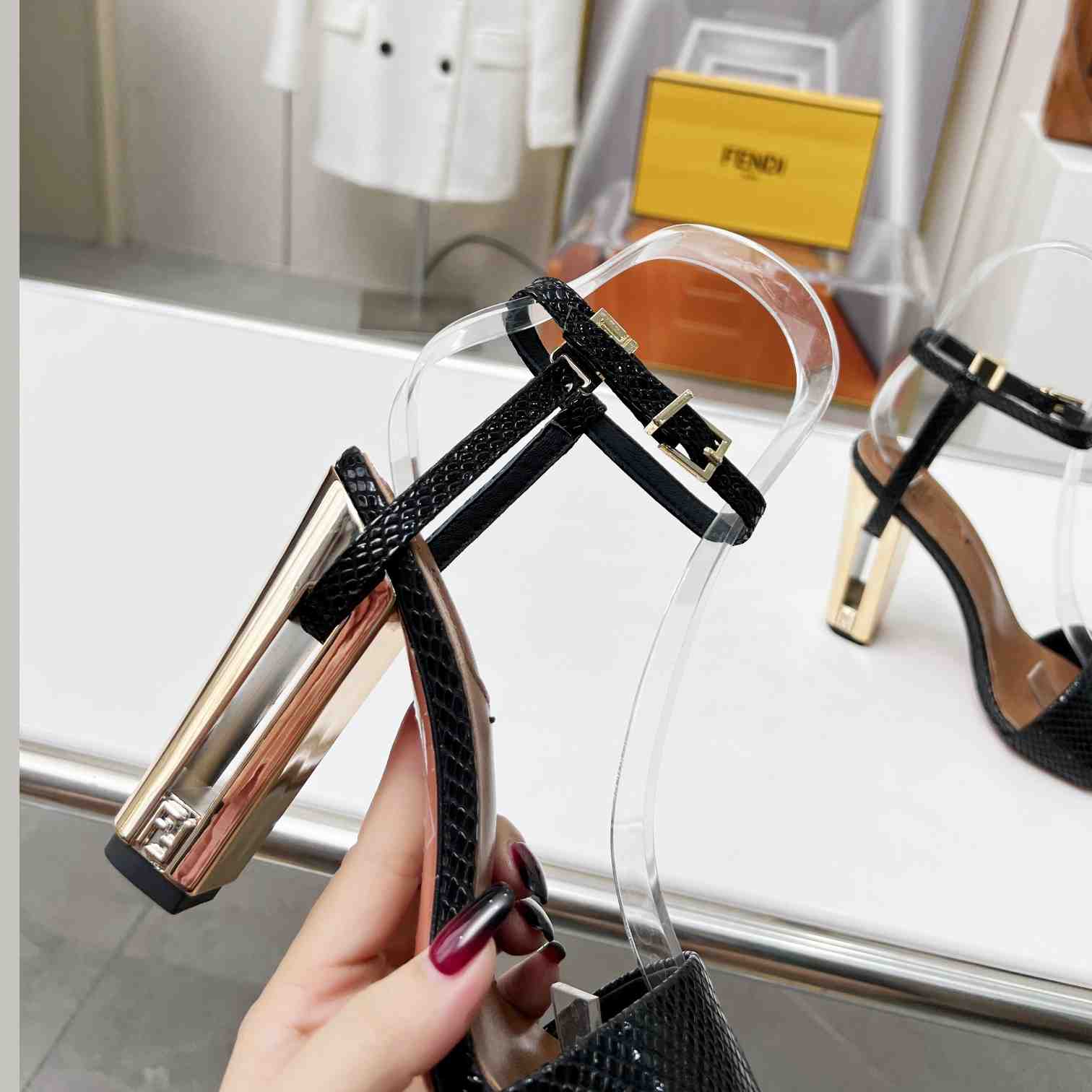 Fendi Delfina Black karung High-heeled Sandals - 