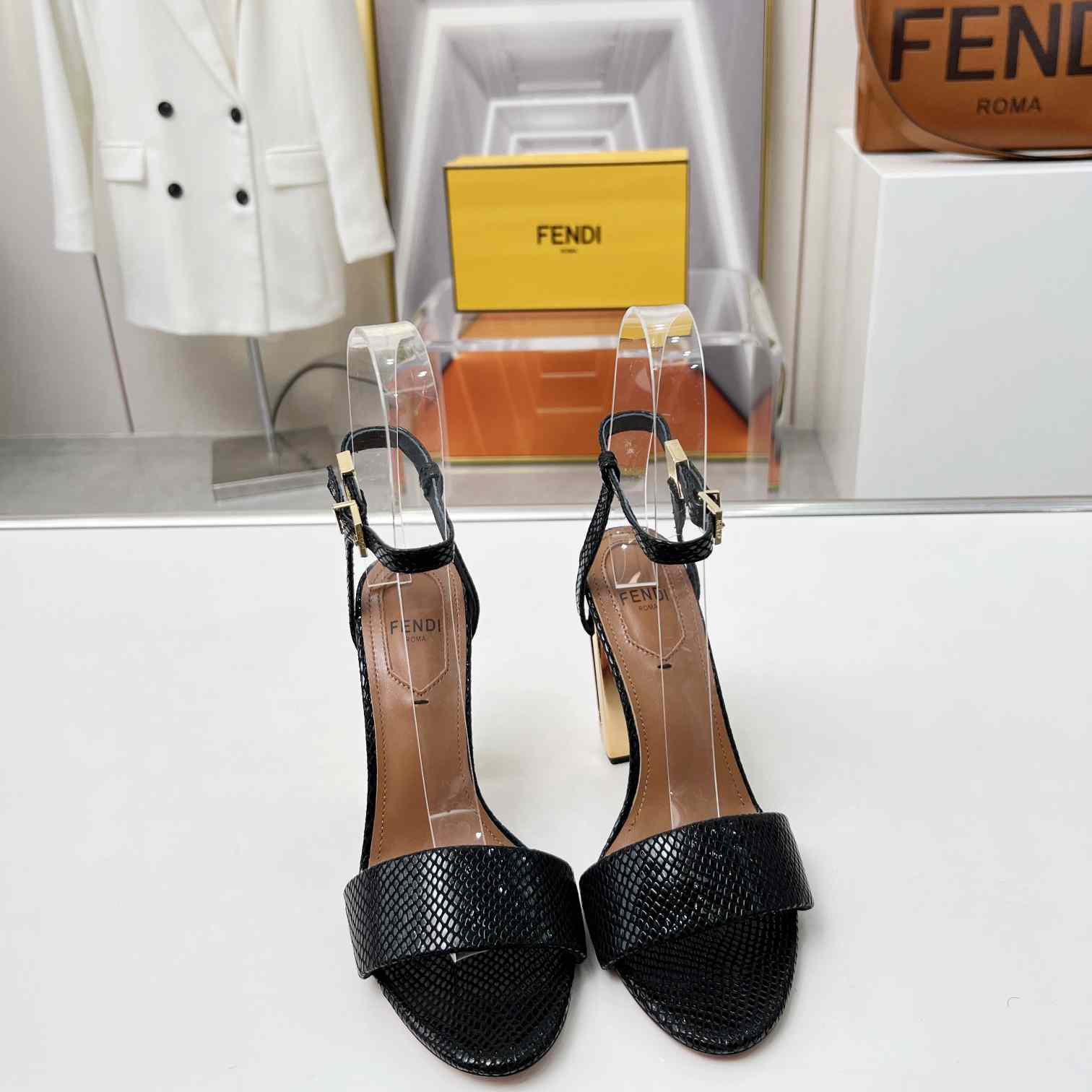 Fendi Delfina Black karung High-heeled Sandals - 