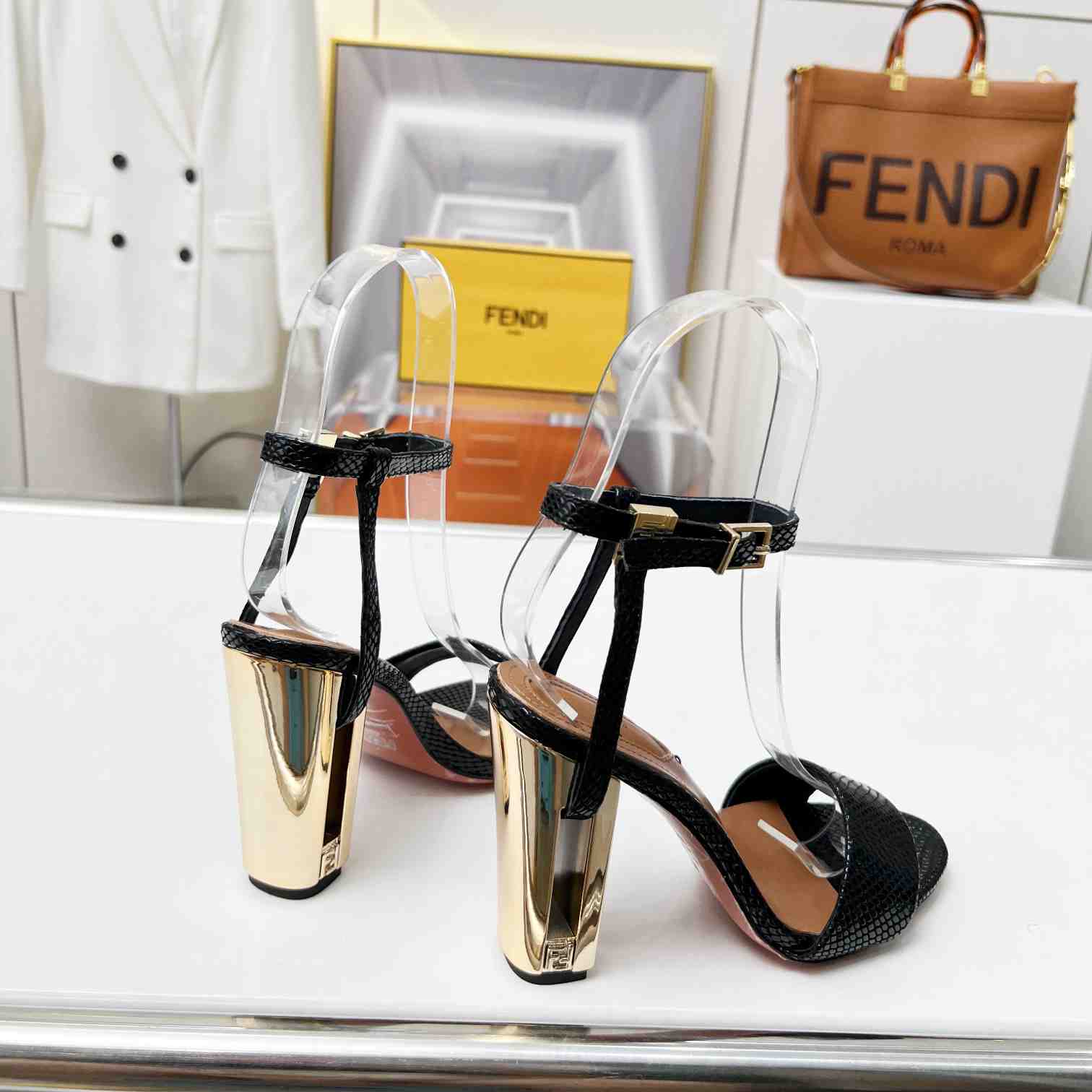 Fendi Delfina Black karung High-heeled Sandals - 