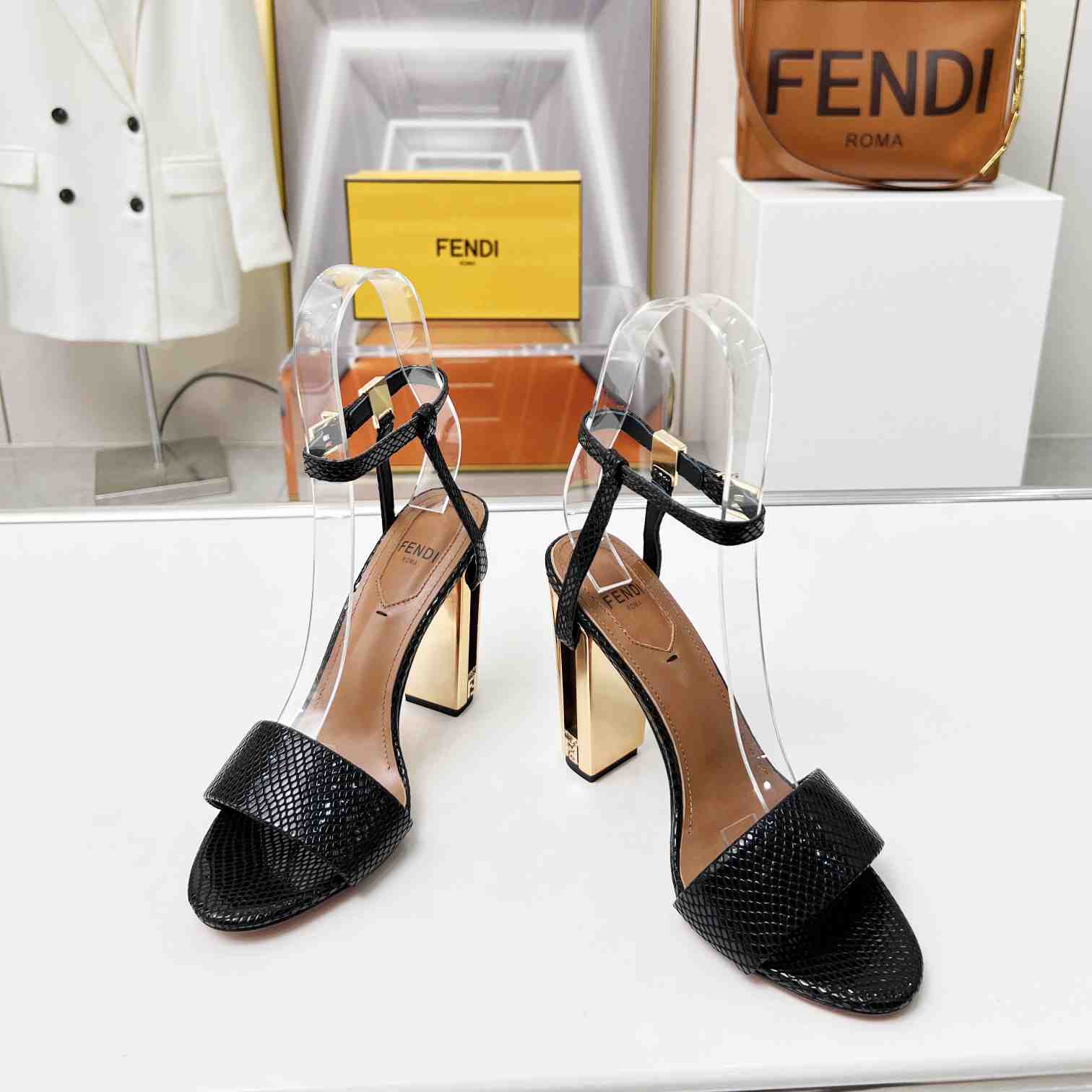Fendi Delfina Black karung High-heeled Sandals - 