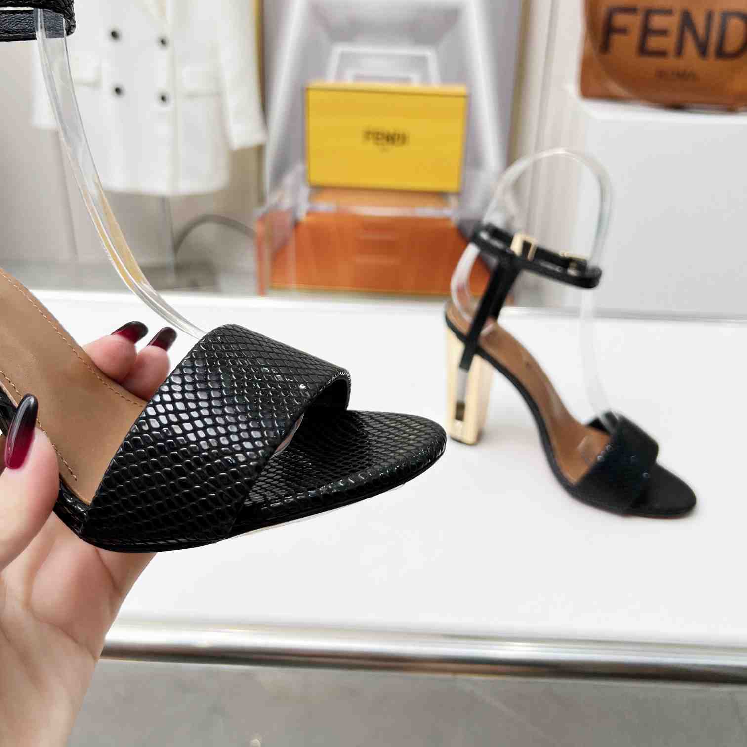 Fendi Delfina Black karung High-heeled Sandals - 