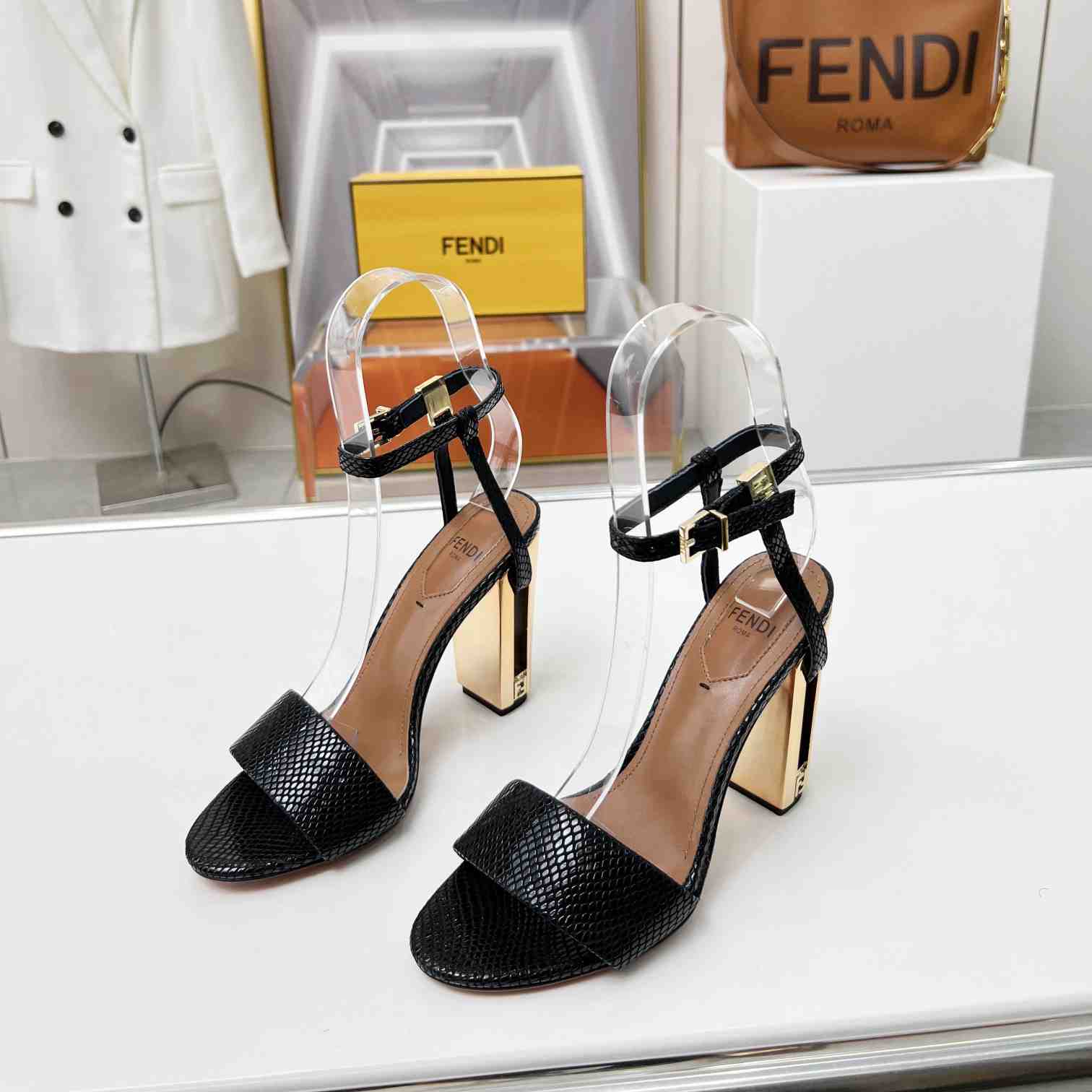 Fendi Delfina Black karung High-heeled Sandals - 