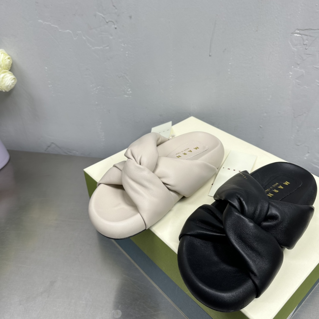 Marni Ivory Twisted Leather Bubble Sandal - 