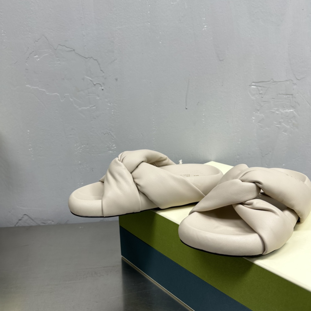 Marni Ivory Twisted Leather Bubble Sandal - 