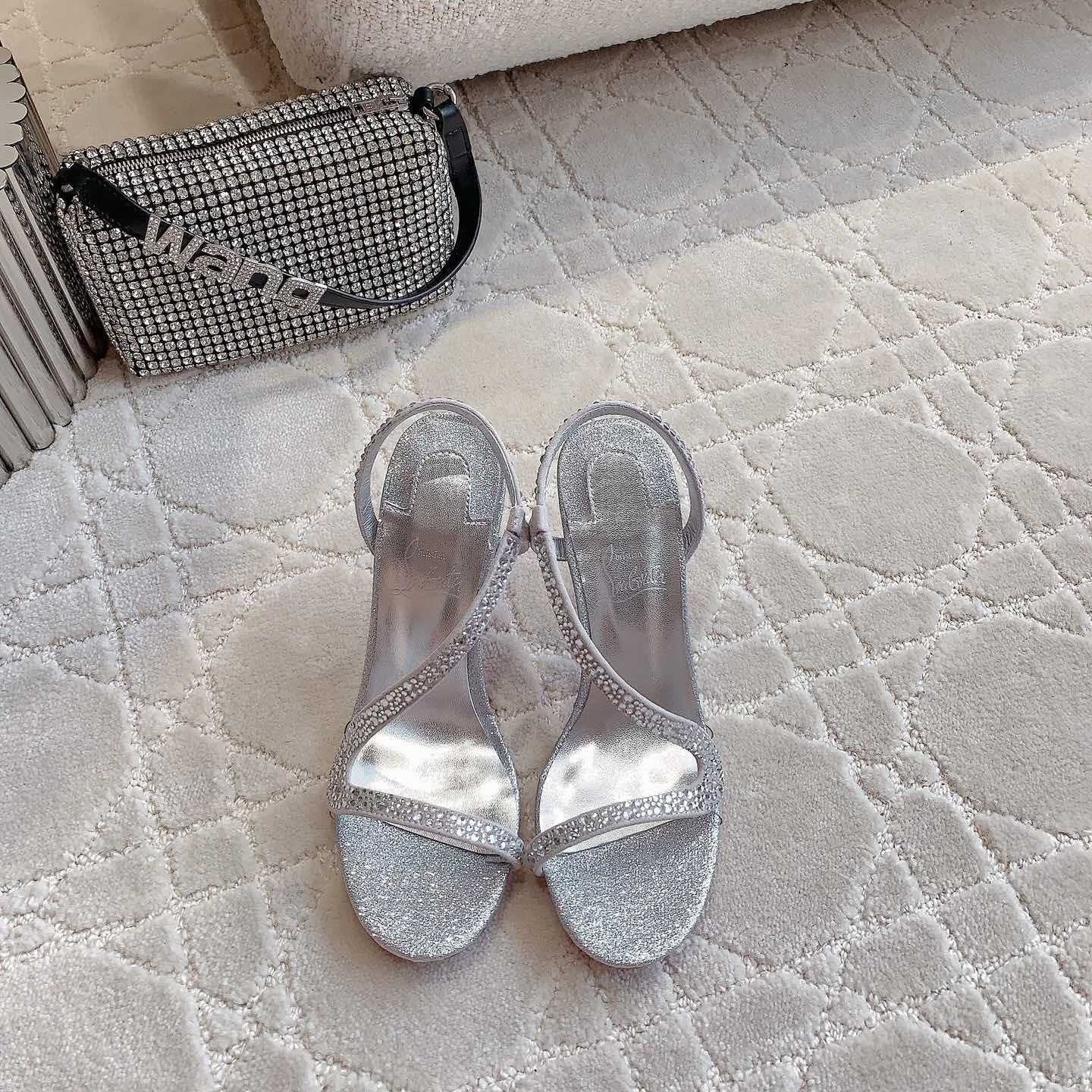 Christian Louboutin Silvery Suede Crystal Embellished Rosalie Sandals - 