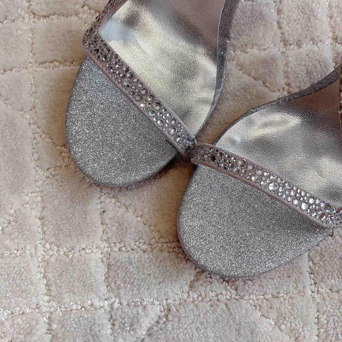 Christian Louboutin Silvery Suede Crystal Embellished Rosalie Sandals - 