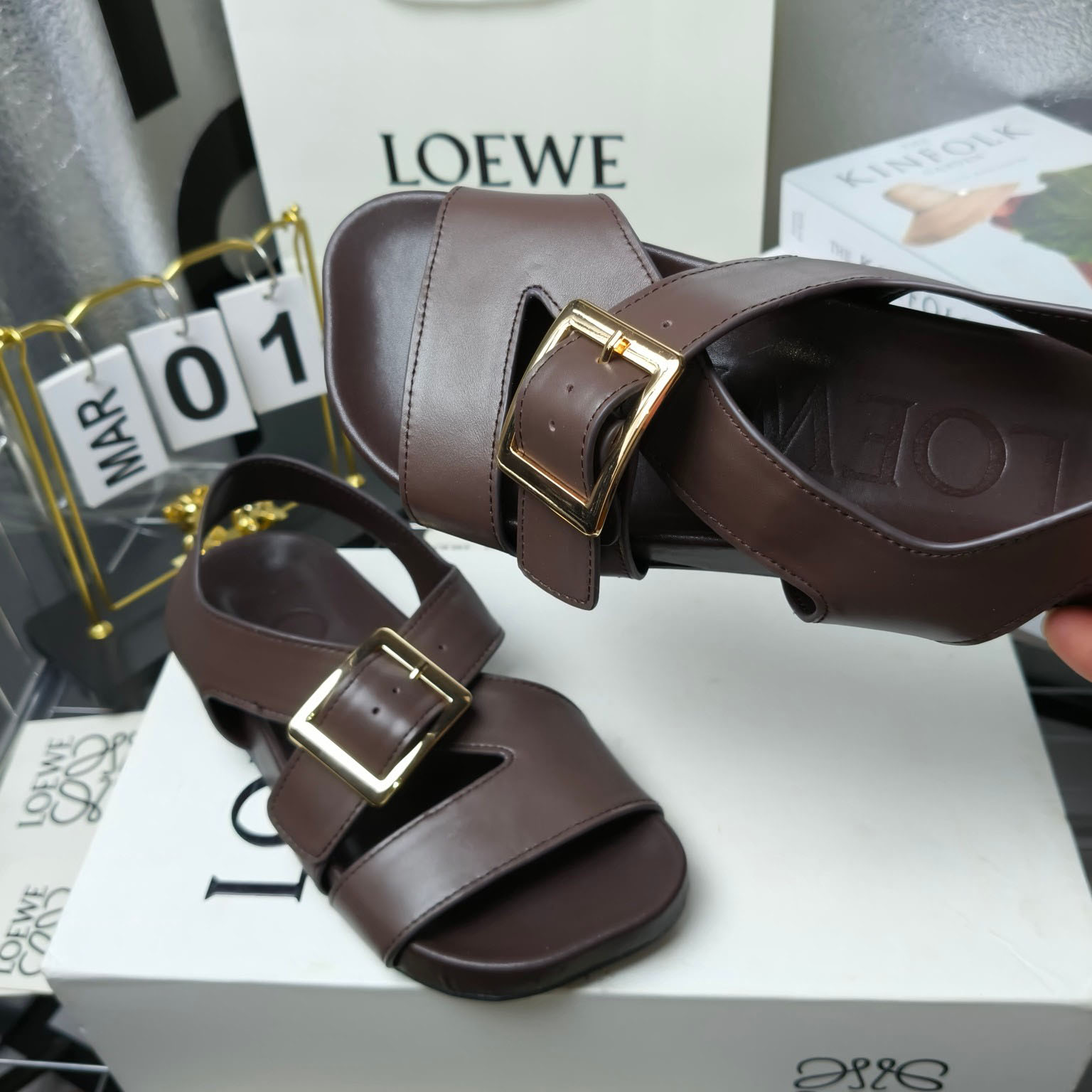Loewe Ease Buckle Sandal In Vegetal Calfskin - 