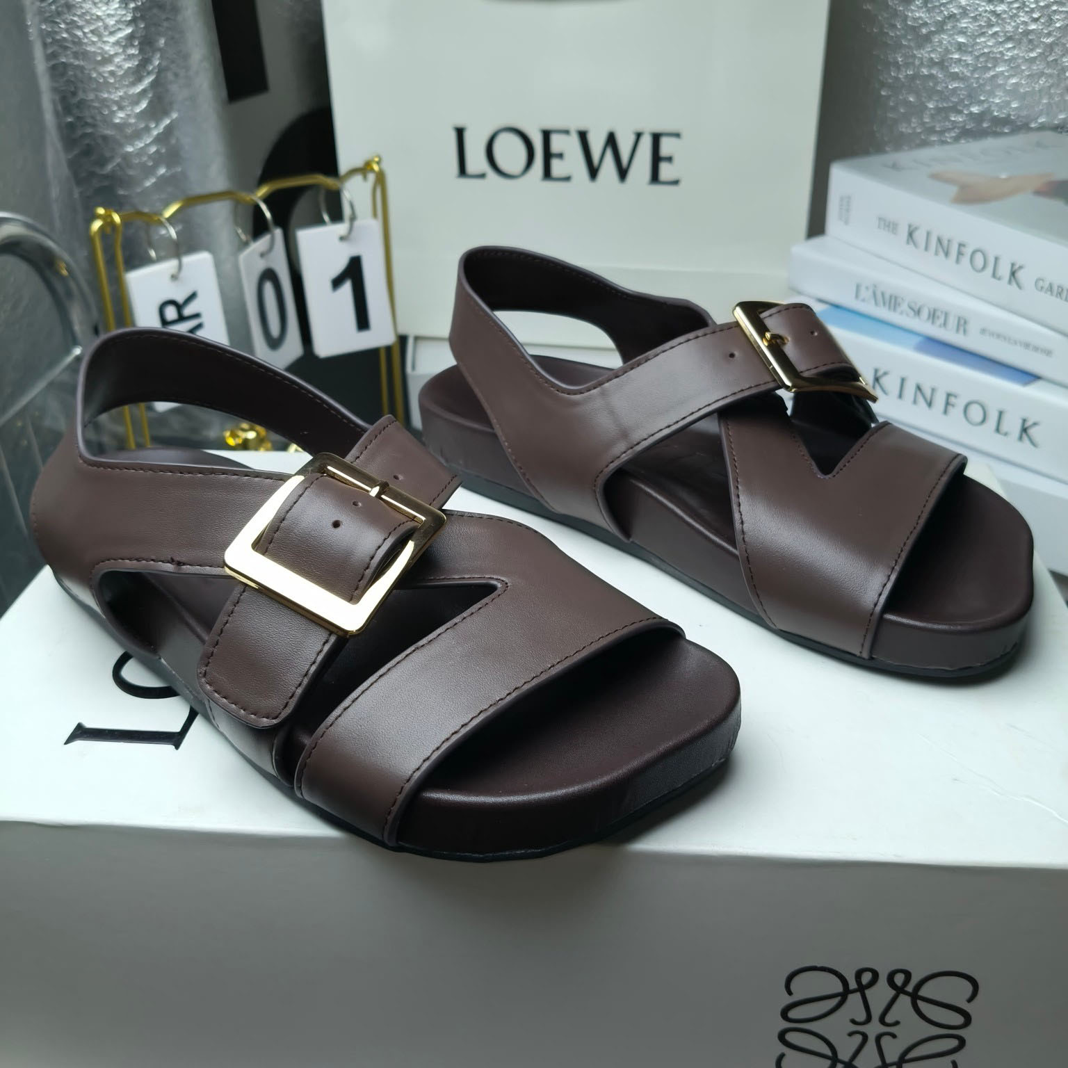Loewe Ease Buckle Sandal In Vegetal Calfskin - 