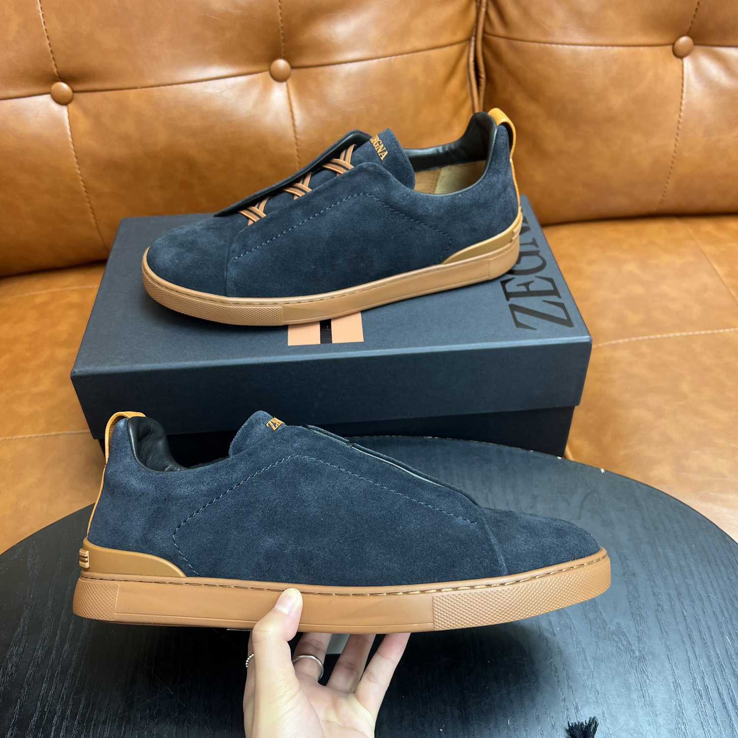 Zegna Black Suede Triple Stitch™ Sneakers - 