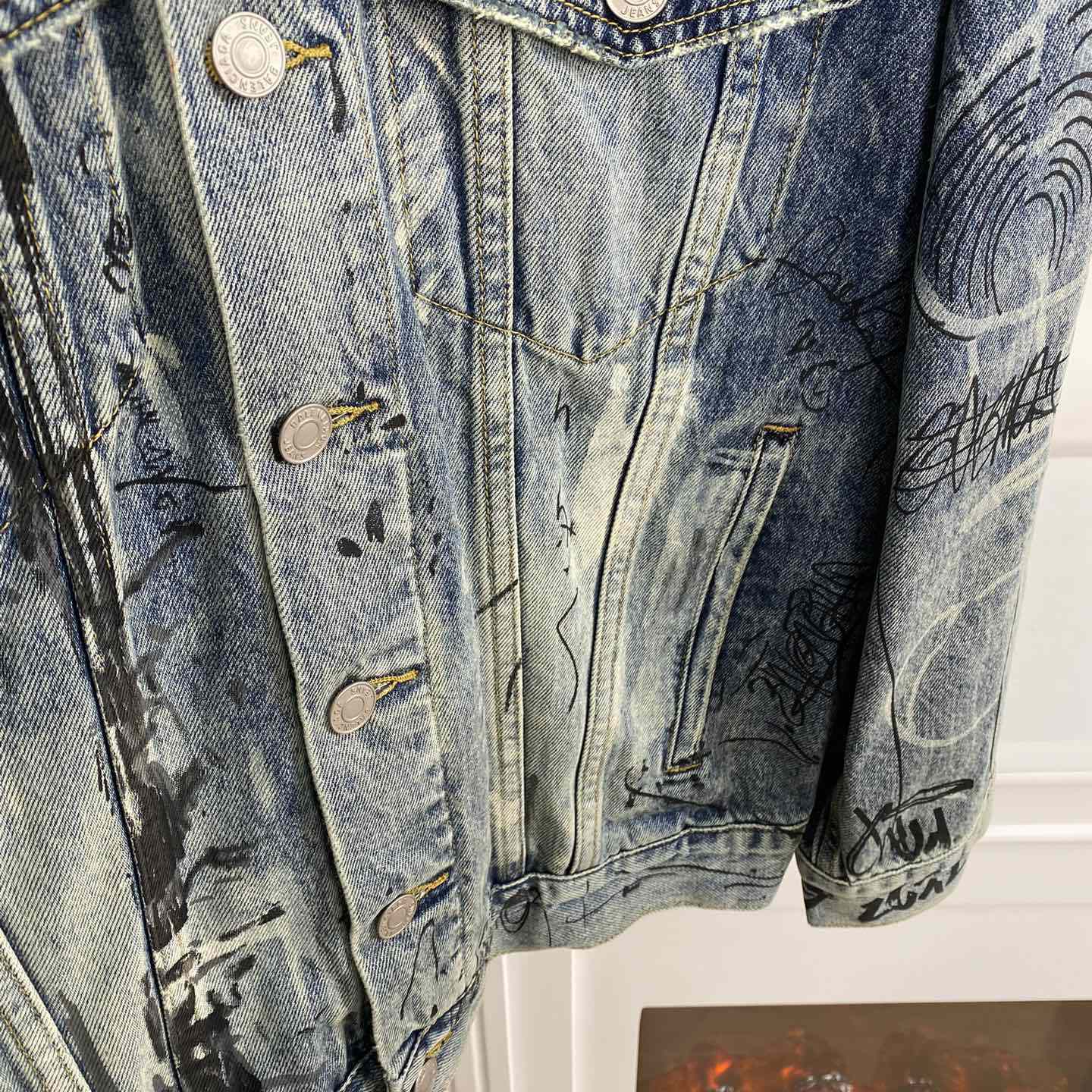Balenciaga Blue Graffiti Denim Jacket Coat - 